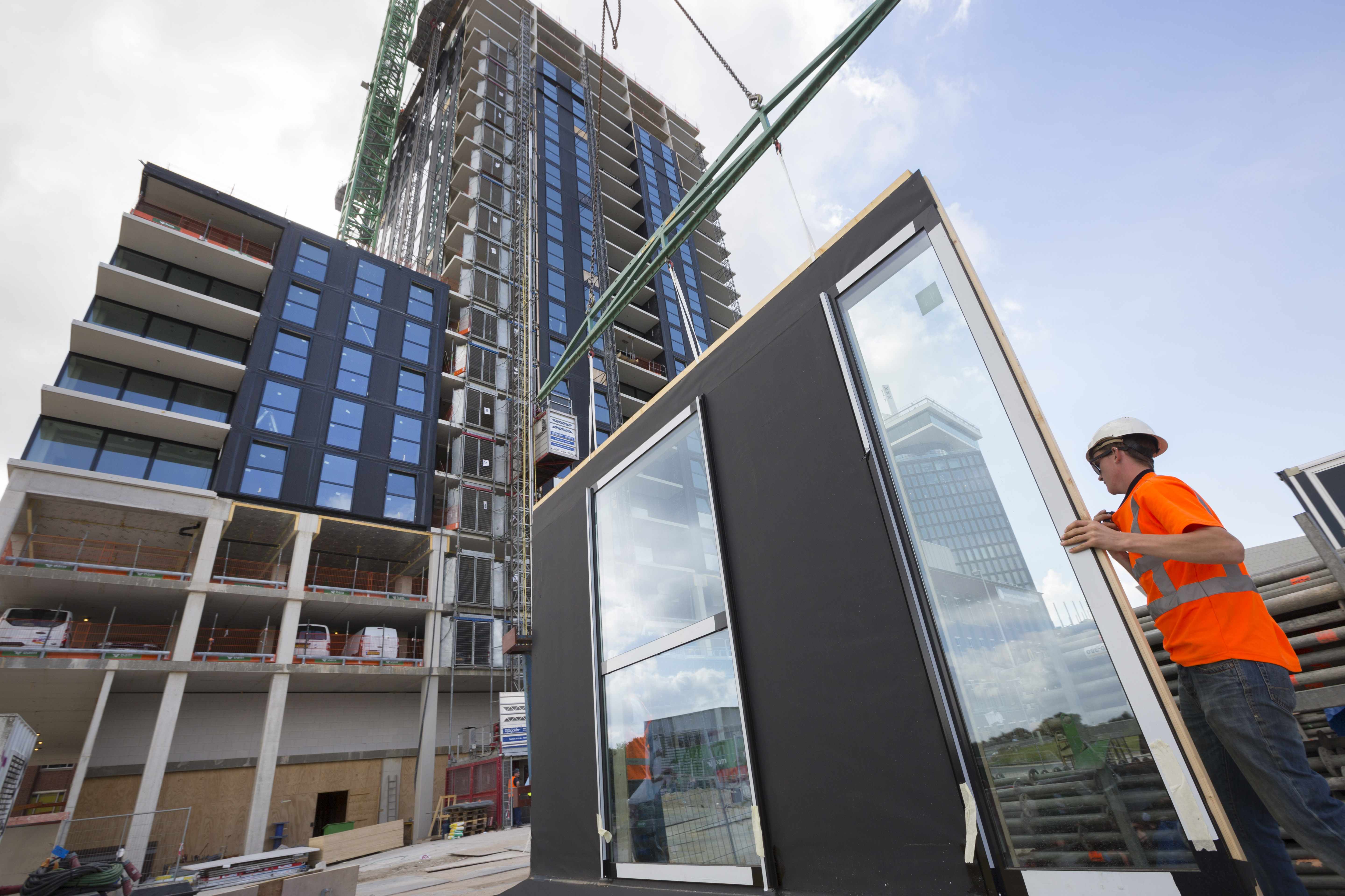 Amsterdam, 090916
Kingspan Unidek -  prefab gevelsysteem Unidek SIPS. 
Bouwproject Toren 1 Overhoeks Amsterdam-Noord
Foto: Sjef Prins - APA Foto