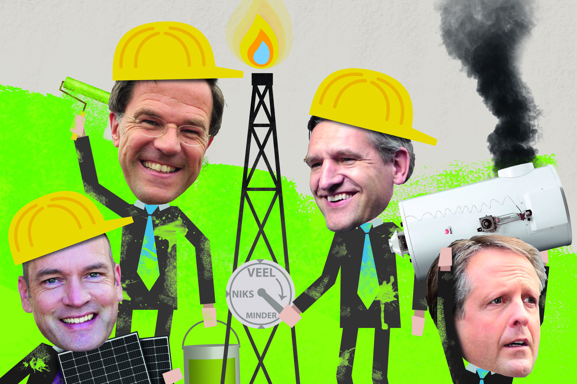 Rutte III stuurt bouw met TGV naar Parijs. Illustratie Pascal Tieman
