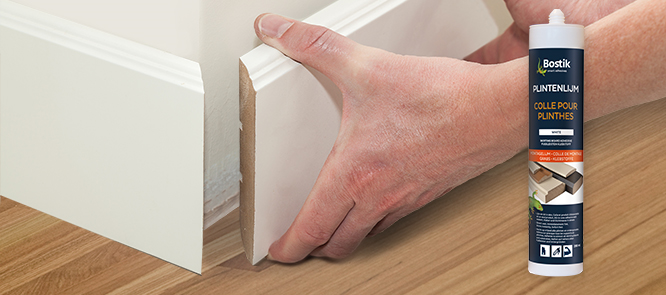 Klemmen niet nodig met  nieuwe plintenlijm