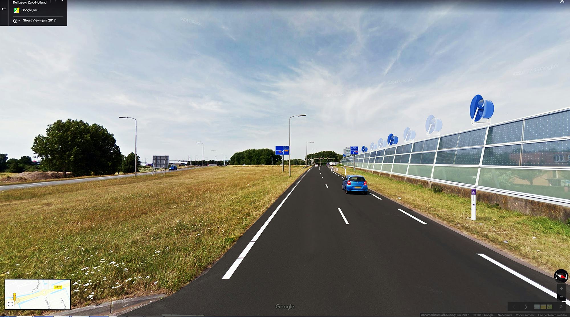 De N470 met energy-wall. Beeld: Provincie Zuid Holland