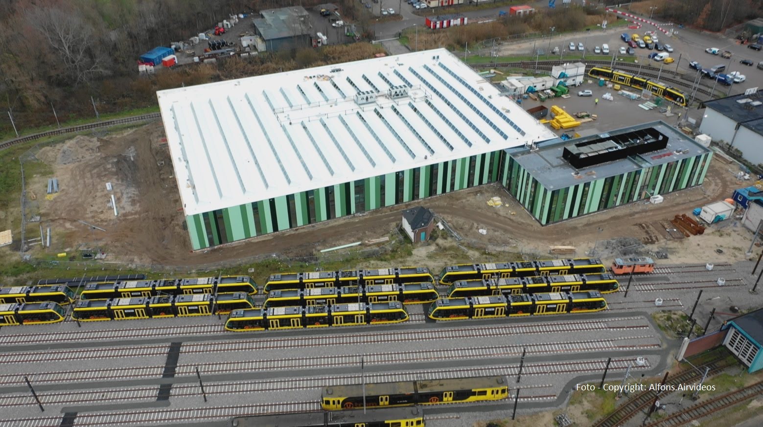 De nieuwe tramremise Foto: Provincie Utrecht/Alfons Airvideo's

