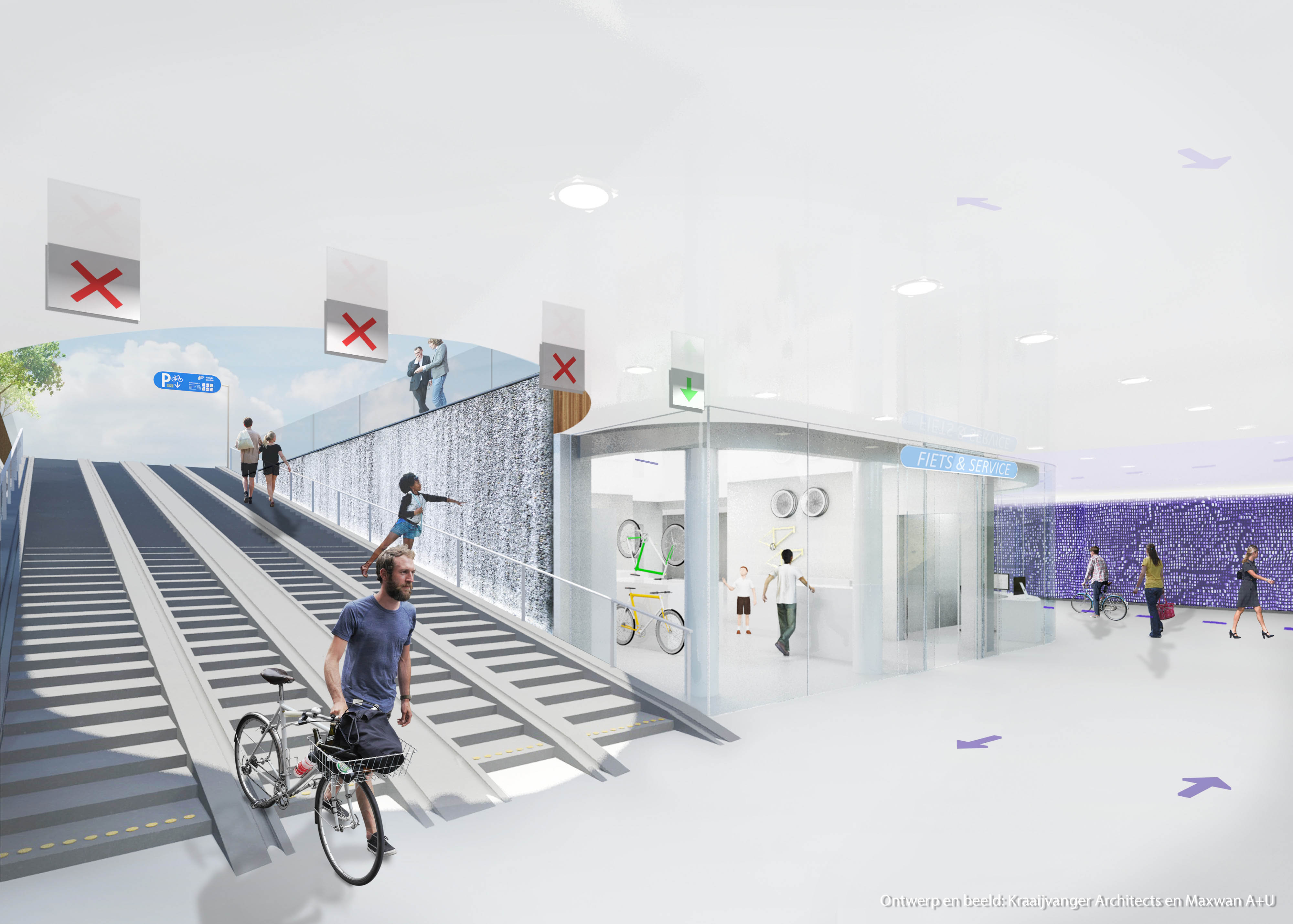 De ondergrondse fietsenstalling naar het ontwerp van Kraaijvanger Architects en Maxwan