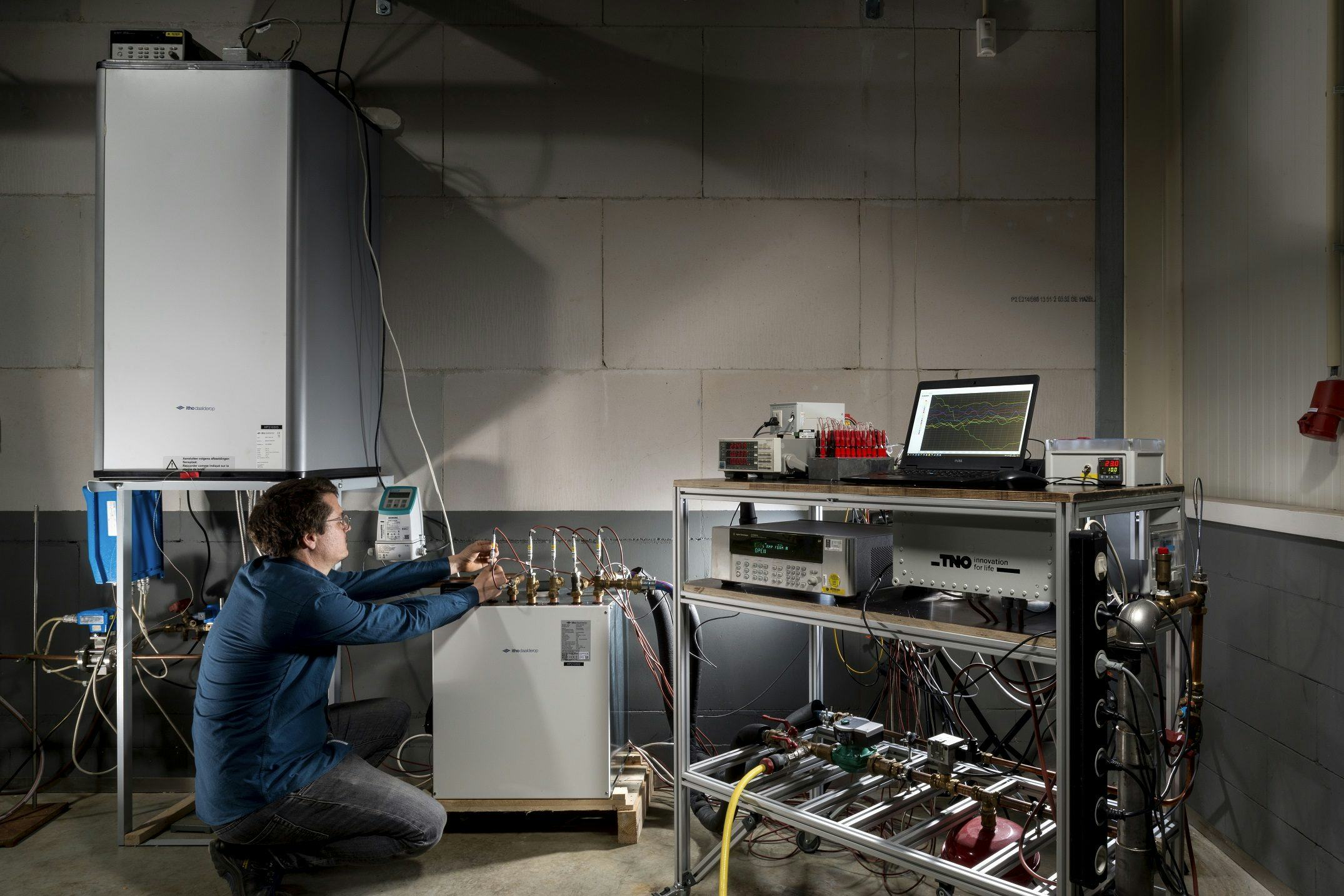 Validatie van het SirinE energiemodel met de Itho Daalderop warmtepomp in het Heat Pump Application Centre.
Foto: TNO, Eric de Vries