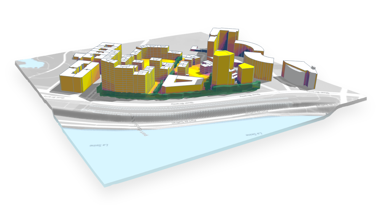 In een oogwenk kan Spacemaker de consequenties van meerdere varianten weergeven. Beeld: Spacemaker