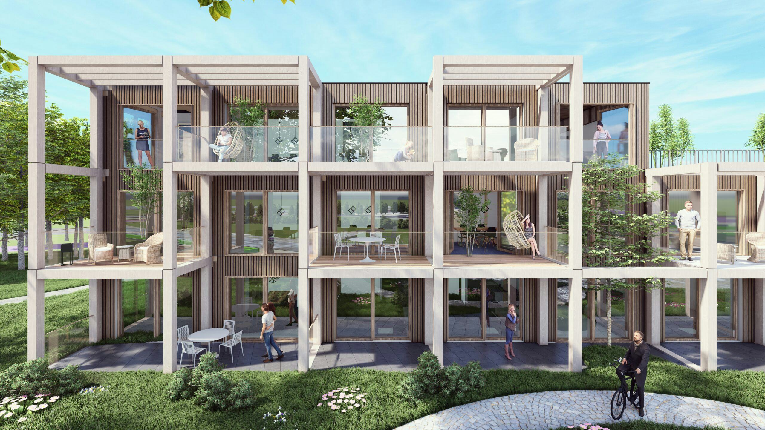 Artist's impression van appartementen gebouwd met het
Circle-betoncasco. Beeld: Archikon