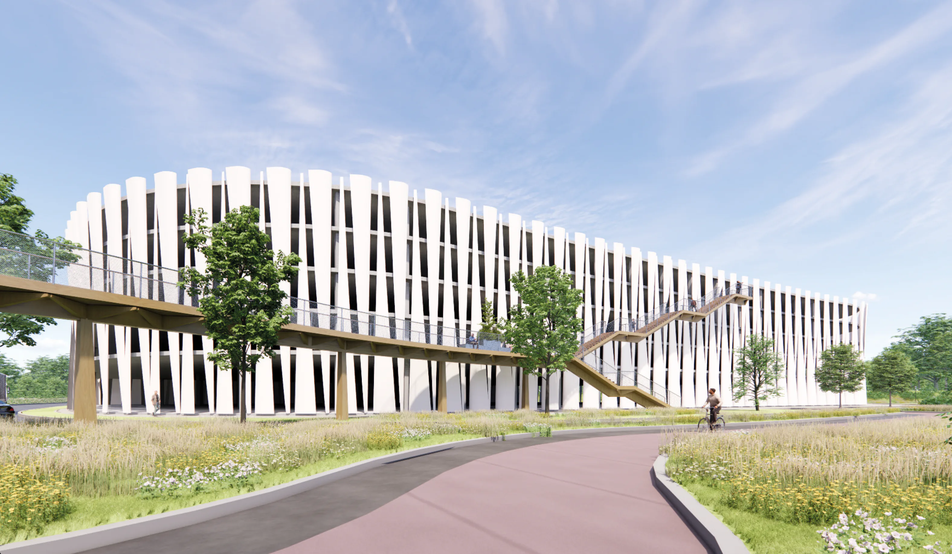 Circulair ontwerp met gevel van gerecyclede windmolenwieken. Impressie: MVRDV