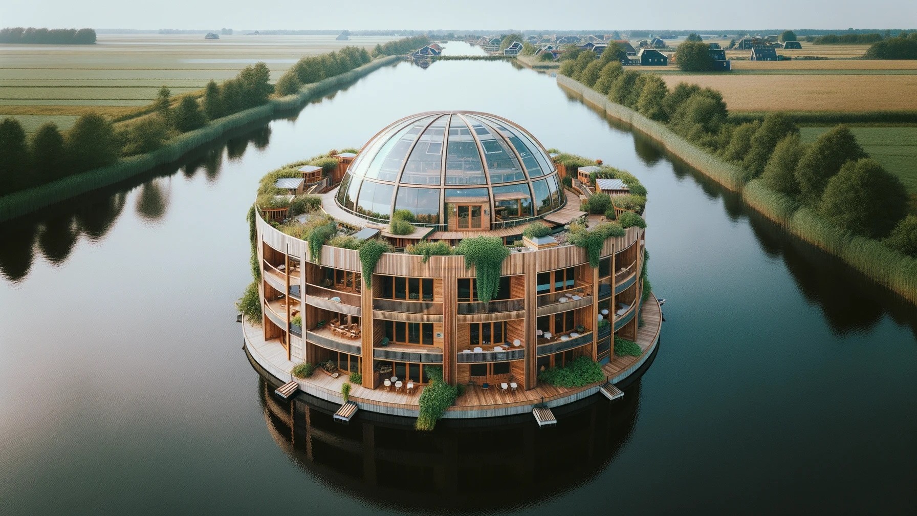 ↑ Voorbeeld van drijvende sociale woningbouw in Zwolle. Foto: Blue21