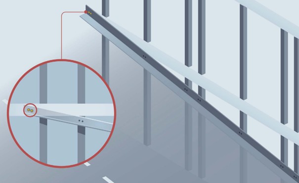 Schematische weergave hellingbaanconstructie met de verbinding tussen ligger en verdiepingsvloer. Beeld: OVV