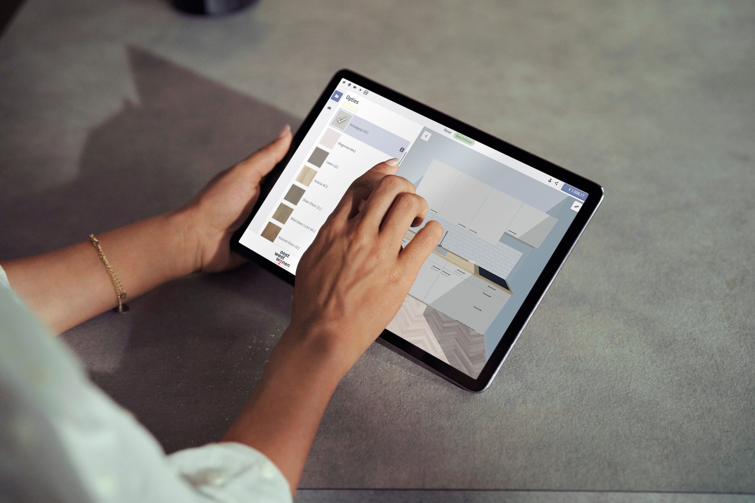 In een 3D-programma kunnen mensen een basiskeuken volledig aanpassen.