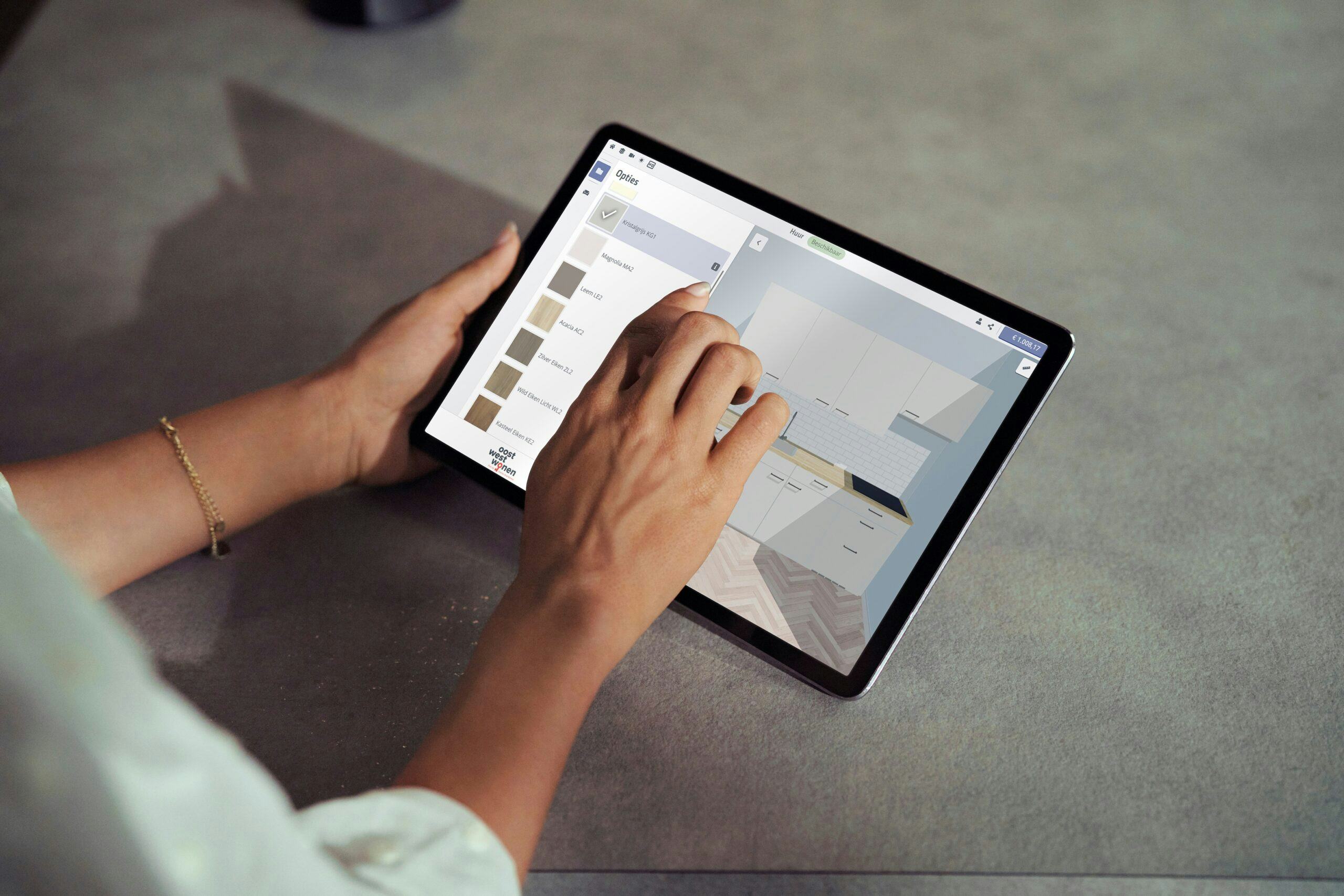 In een 3D-programma kunnen mensen een basiskeuken volledig aanpassen.