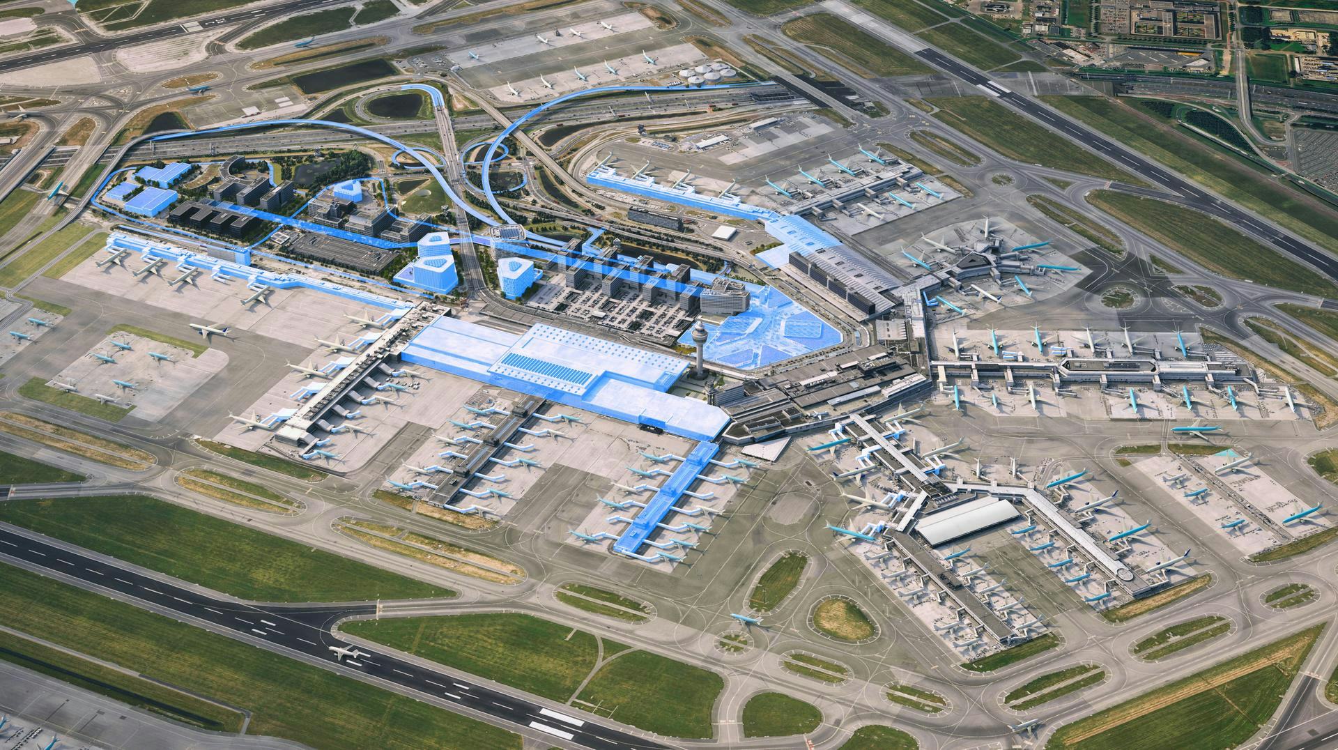 Impressie van Schiphol in 2050. Beeld via Schiphol