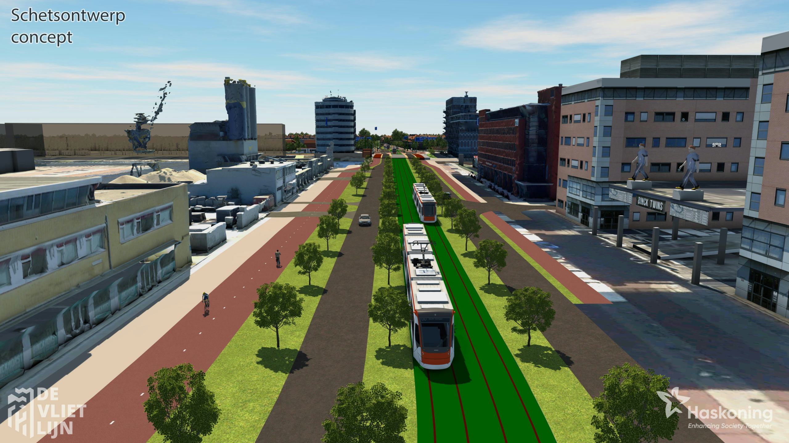Afbeelding uit Autodesk Infraworks, waarin kaartlagen met een directe koppeling zijn geïntegreerd vanuit ArcGIS.