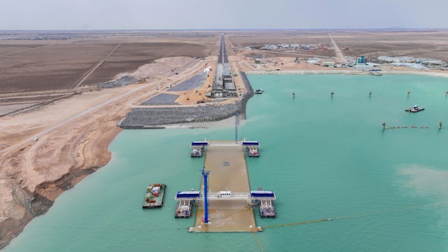 In de Khor al Zubair-rivier in Zuid-Irak zonk Ballast Nedam vorig jaar tien tunnelelementen af. Foto: Ballast Nedam.