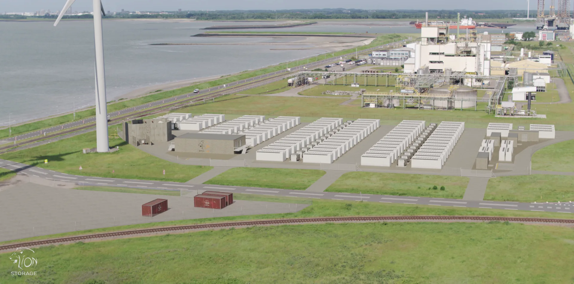 In de haven van Vlissingen wordt het batterijopslagproject Mufasa gebouwd, een grootschalig Battery Energy Storage System (BESS).