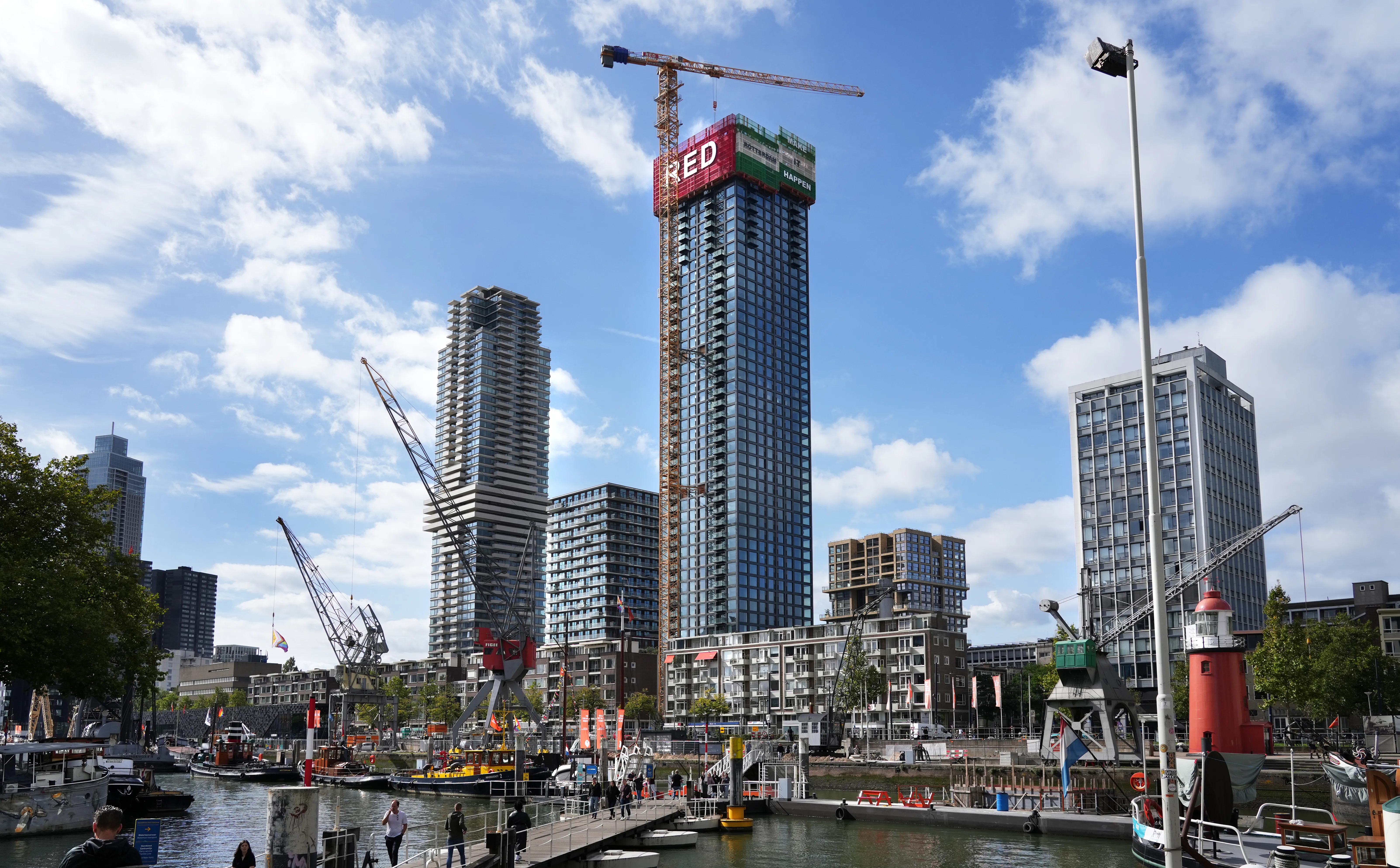 De bouw van de BaanTower door RED Bouw, een van de partijen die aan meerdere Rotterdamse woontorens bouwt. Foto: Berlinda van Dam/ANP