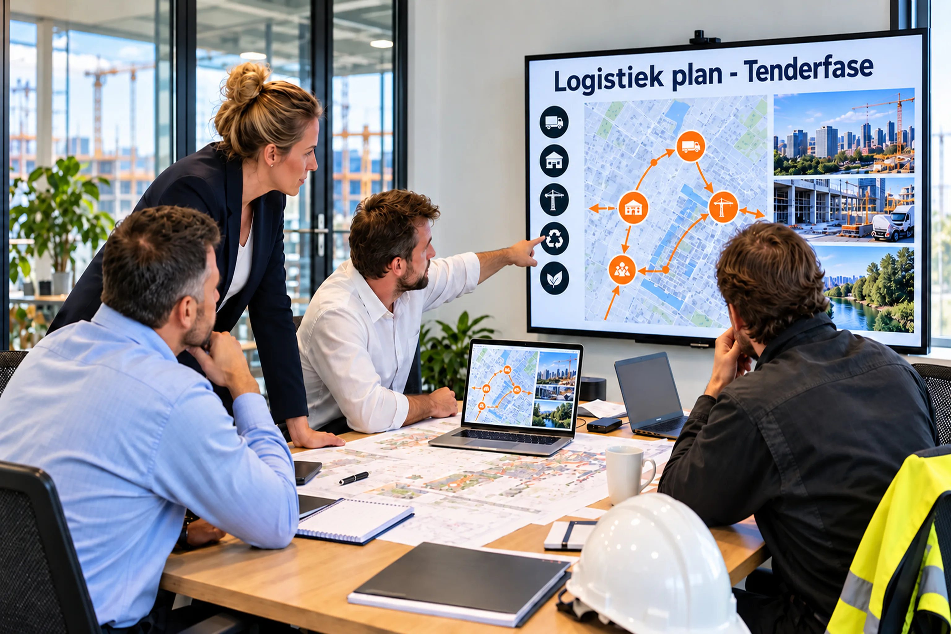 Qonnected werkt met tenderteams aan een logistiek plan voor leveringen, bundeling, hubs en beperking van uitstoot en overlast